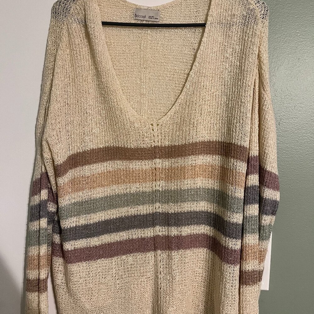 Pink Lily Hold My Hand Striped Slouchy Sweater - Medium/Large